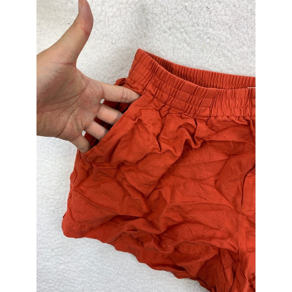 Madewell Linen-Blend Track Shorts Womens M Orange Pleated Elastic Waist Pull On - Picture 3 of 9